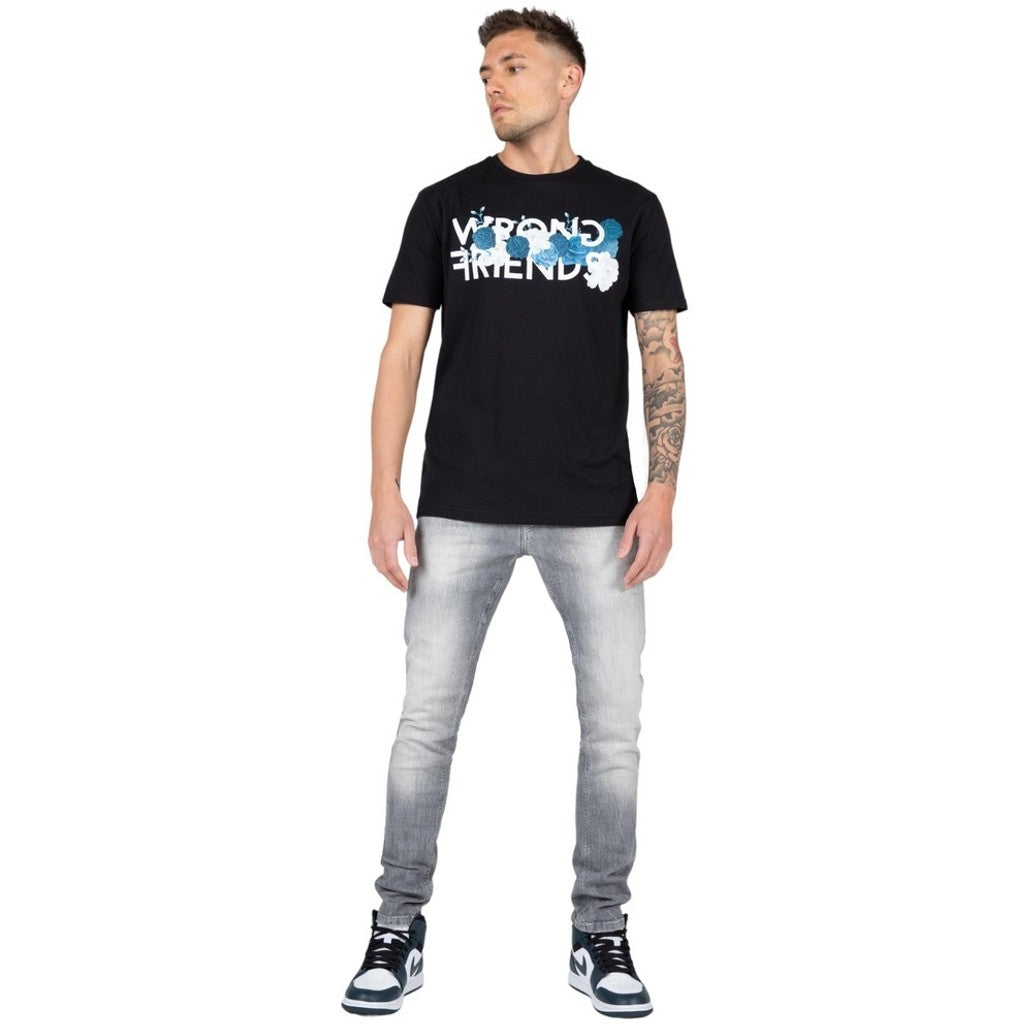 WRONG FRIENDS BLUE ROSES T-SHIRT T-SHIRTS BLACK