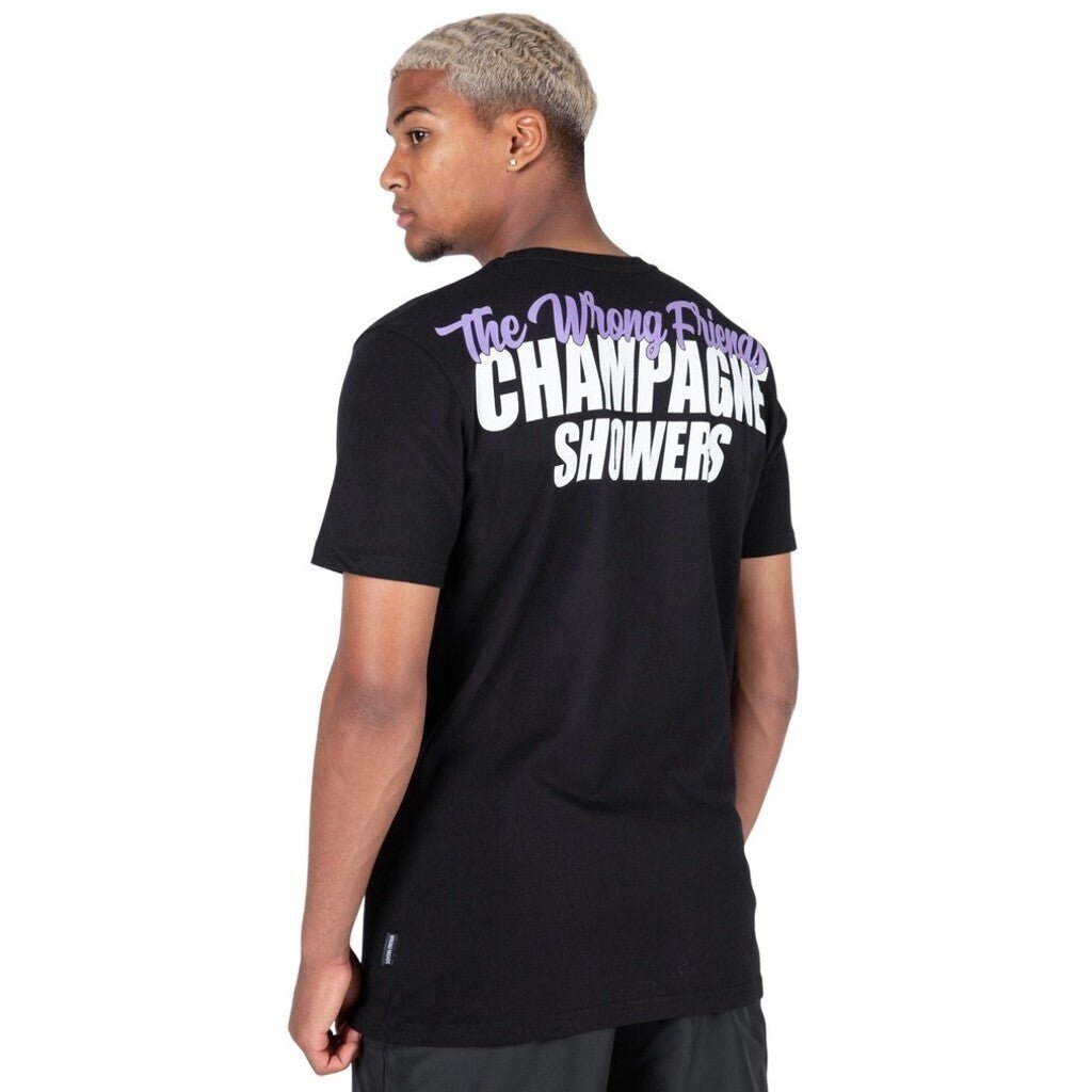 CHAMPAGNE SHOWERS T - SHIRT - BLACK - WRONG FRIENDS