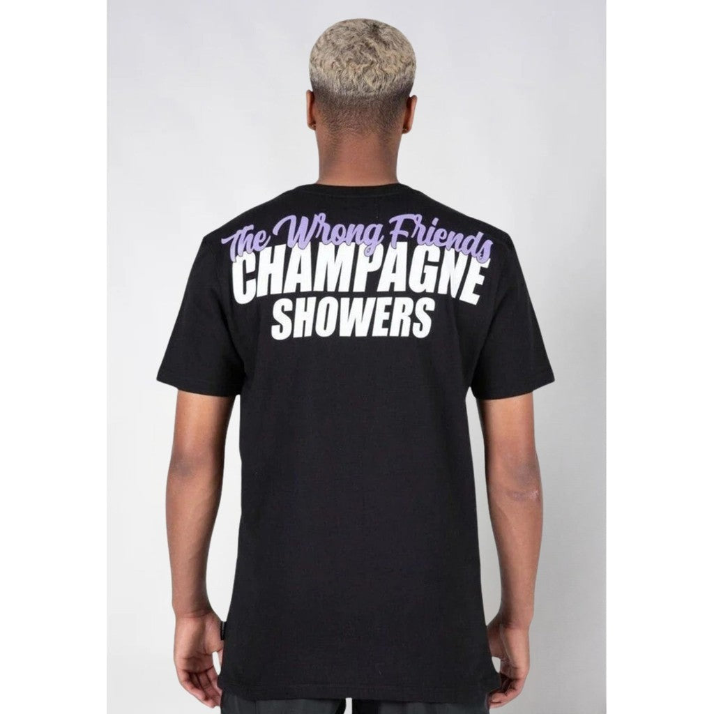 WRONG FRIENDS CHAMPAGNE SHOWERS T-SHIRT T-SHIRTS BLACK
