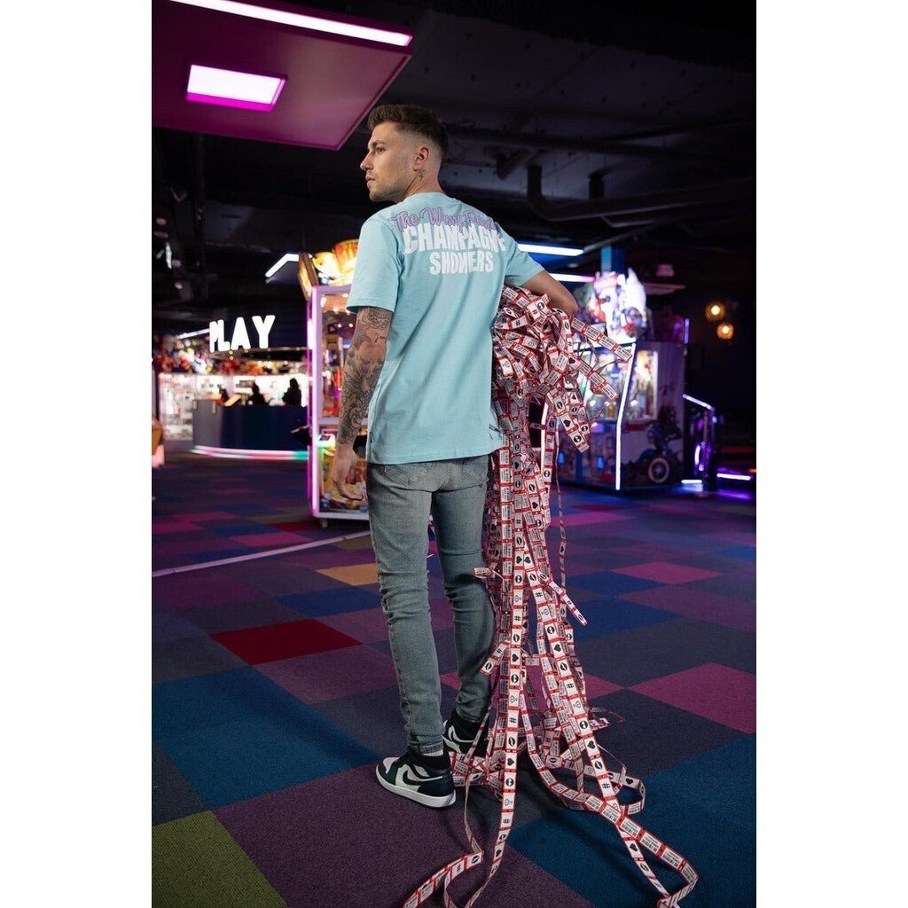 CHAMPAGNE SHOWERS T - SHIRT - LIGHT BLUE - WRONG FRIENDS