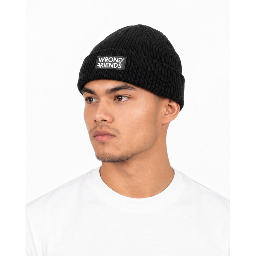 WRONG FRIENDS CLASSIC LOGO BEANIE CAPS BLACK