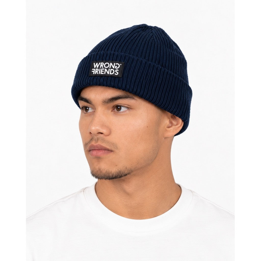 WRONG FRIENDS CLASSIC LOGO BEANIE CAPS NAVY