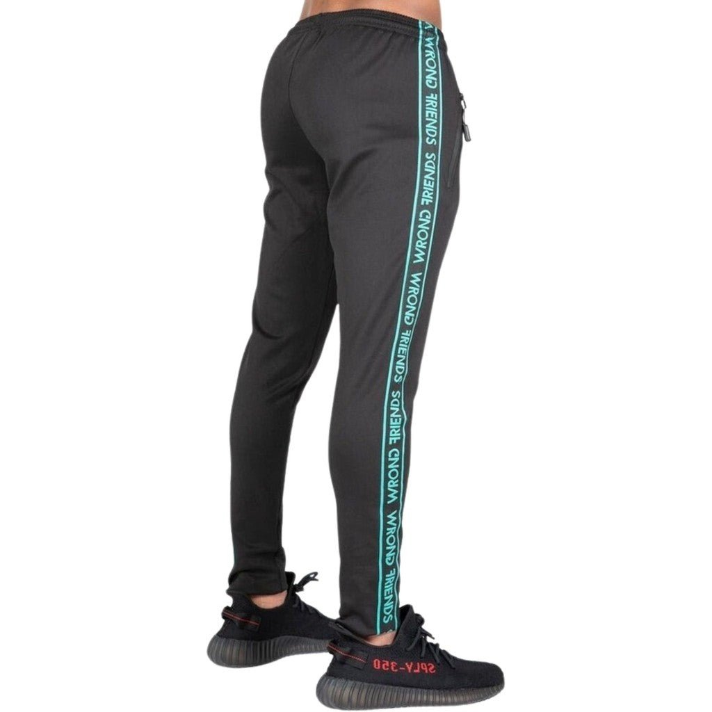 LYON TRACK PANTS - BLACK/TURQUOISE - WRONG FRIENDS