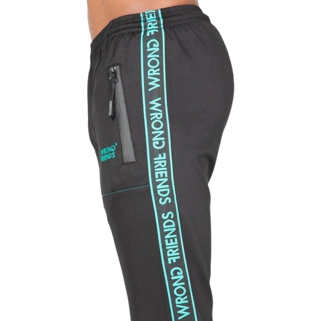 LYON TRACK PANTS - BLACK/TURQUOISE - WRONG FRIENDS