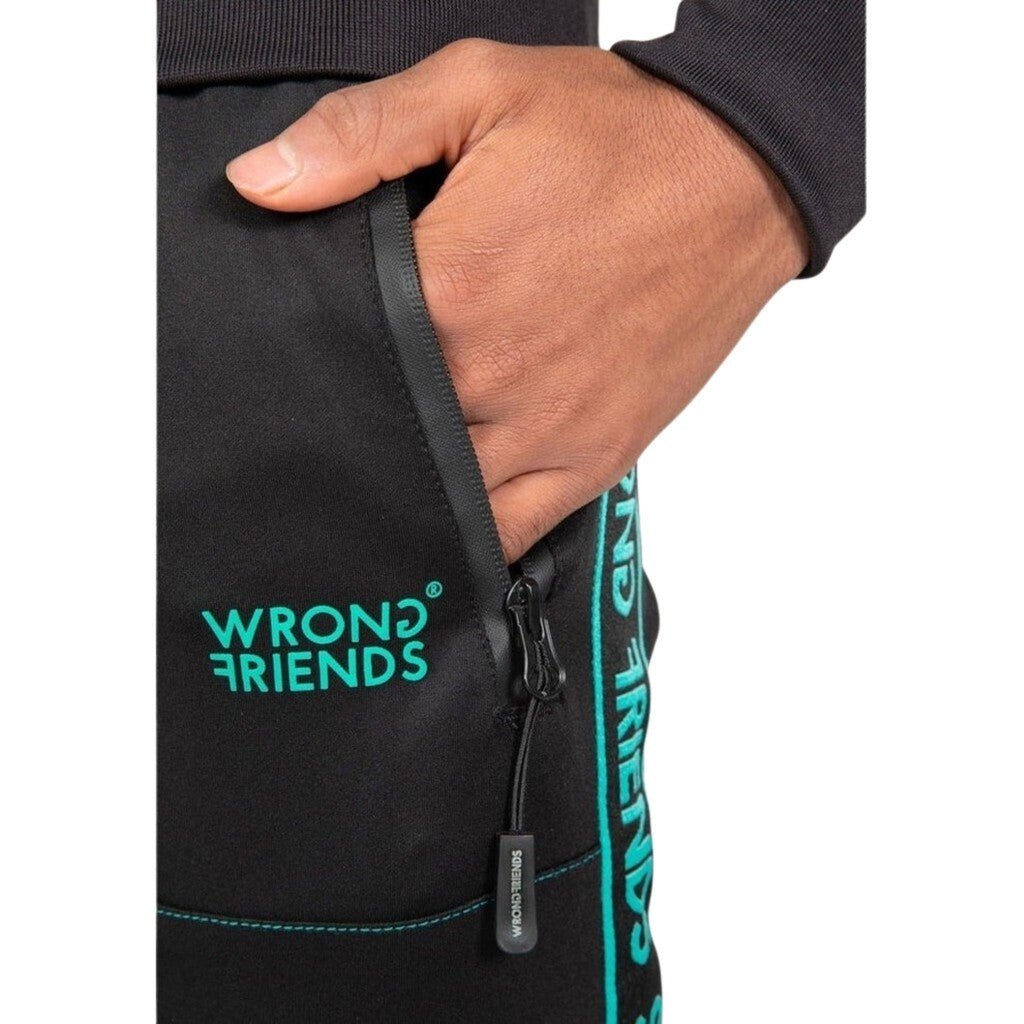 LYON TRACK PANTS - BLACK/TURQUOISE - WRONG FRIENDS