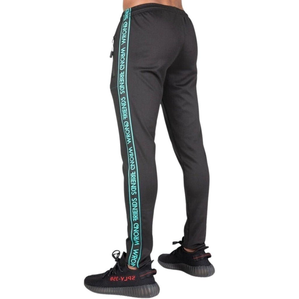 LYON TRACK PANTS - BLACK/TURQUOISE - WRONG FRIENDS