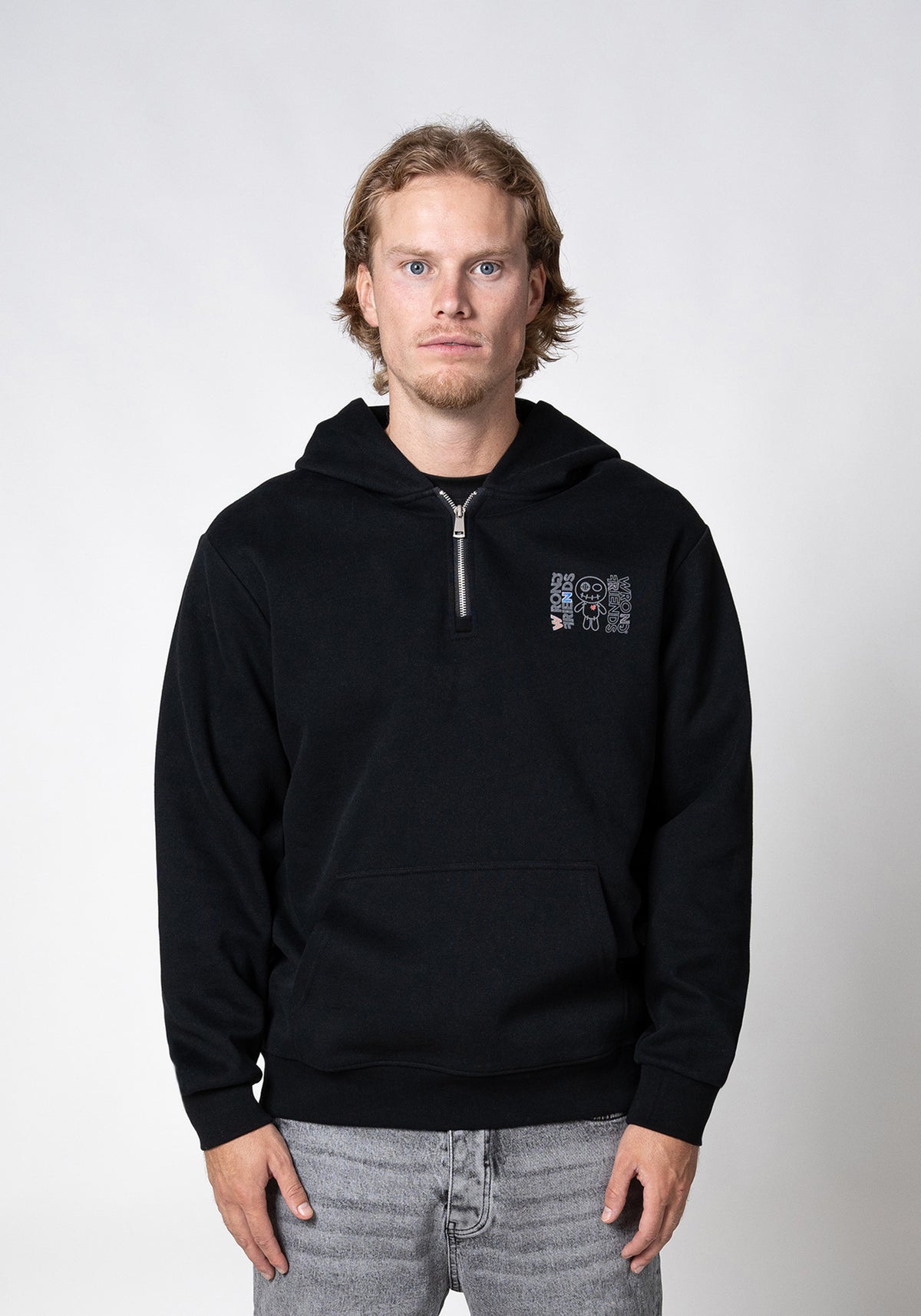 WRONG FRIENDS NELSON HALF ZIP HOODIE HOODIES BLACK
