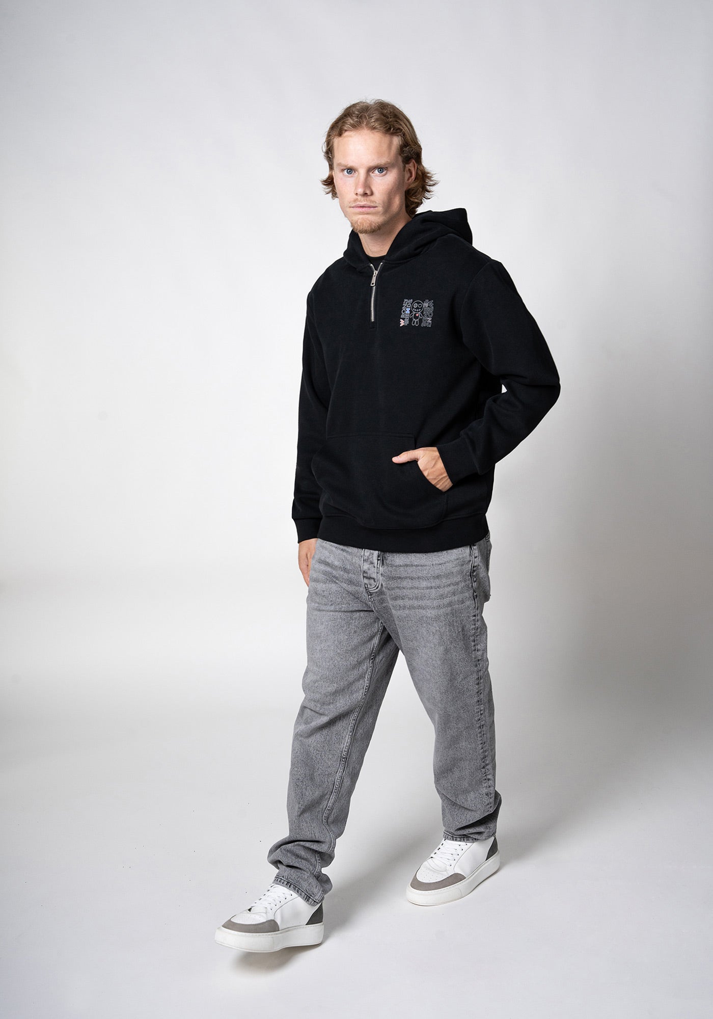 WRONG FRIENDS NELSON HALF ZIP HOODIE HOODIES BLACK