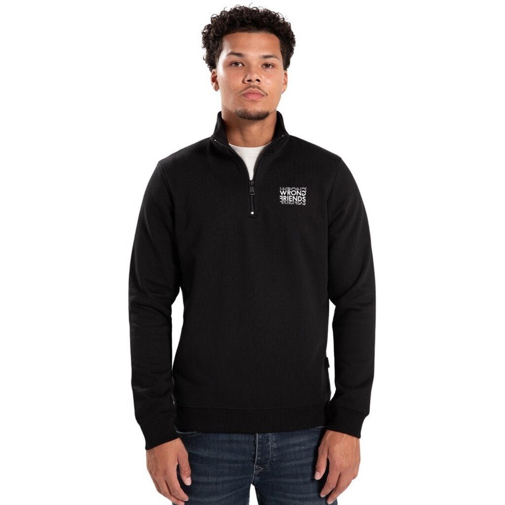 VICHY HALF ZIP SWEATER - BLACK - WRONG FRIENDS