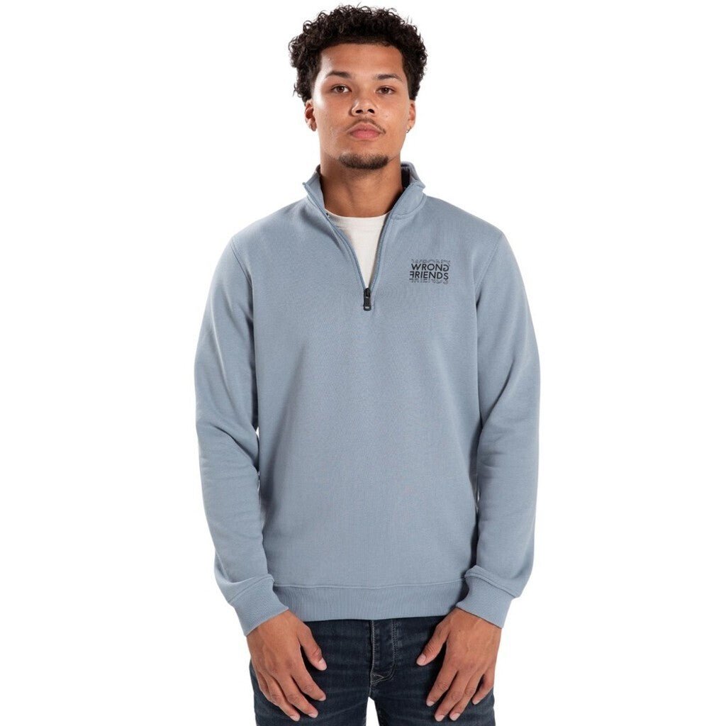 VICHY HALF ZIP SWEATER - LIGHT BLUE - WRONG FRIENDS