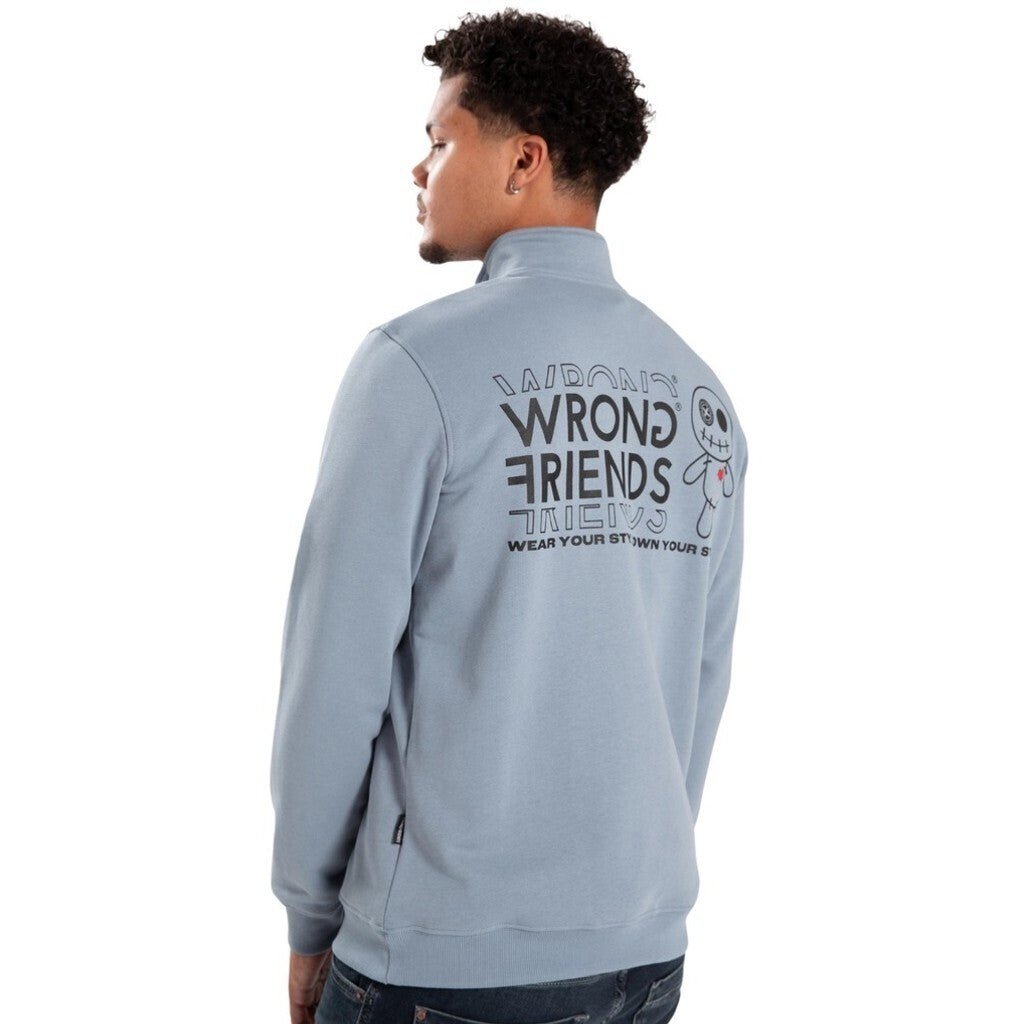 VICHY HALF ZIP SWEATER - LIGHT BLUE - WRONG FRIENDS