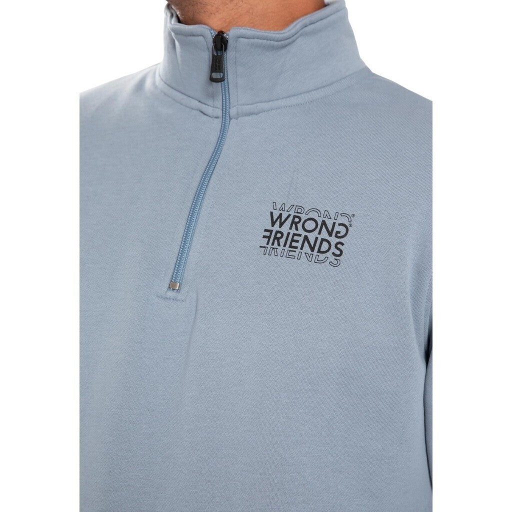 VICHY HALF ZIP SWEATER - LIGHT BLUE - WRONG FRIENDS
