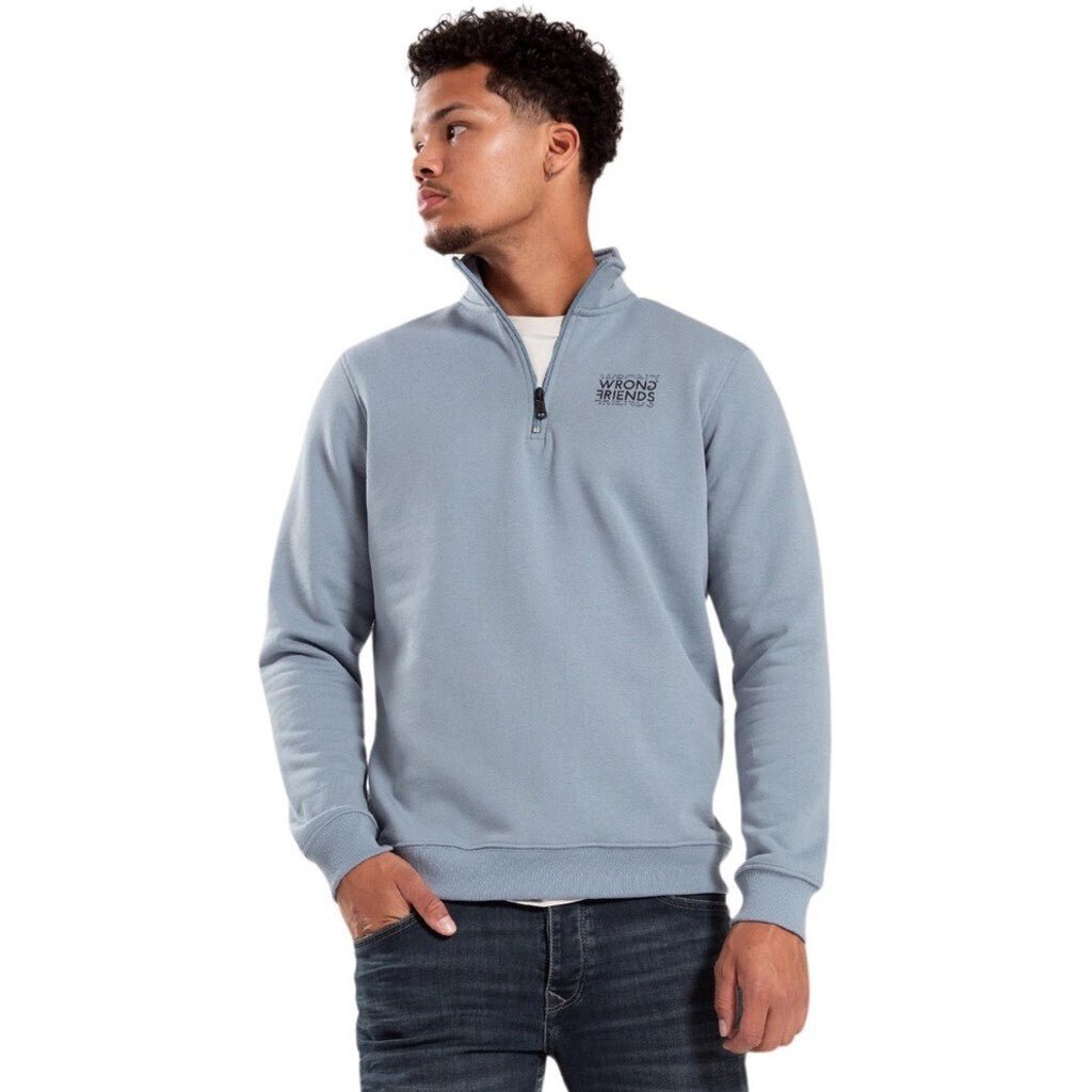 VICHY HALF ZIP SWEATER - LIGHT BLUE - WRONG FRIENDS