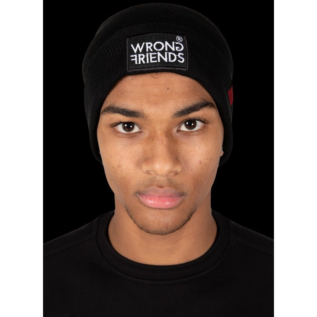 WRONG FRIENDS CLASSIC LOGO BEANIE CAPS BLACK