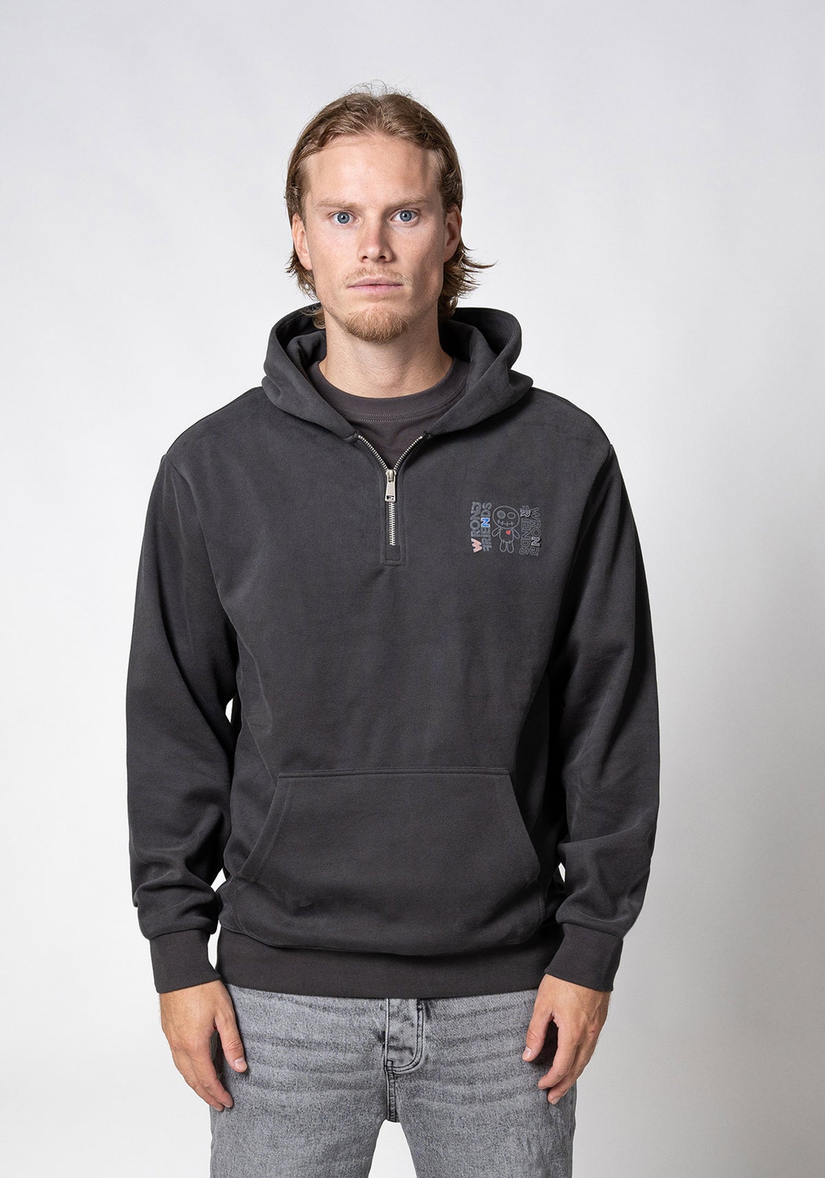 WRONG FRIENDS NELSON HALF ZIP HOODIE HOODIES STONE GREY