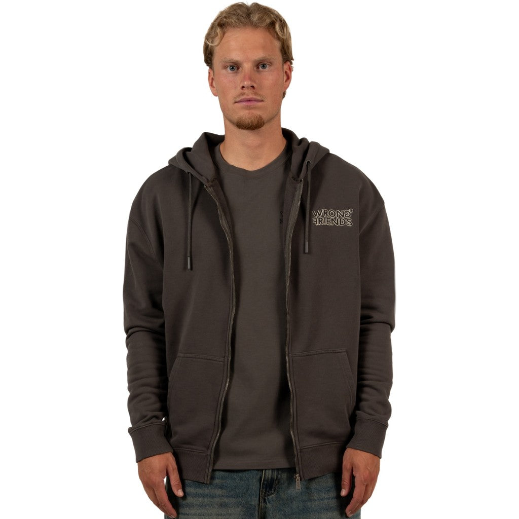 WRONG FRIENDS OXFORD ZIPPED HOODIE HOODIES GREY