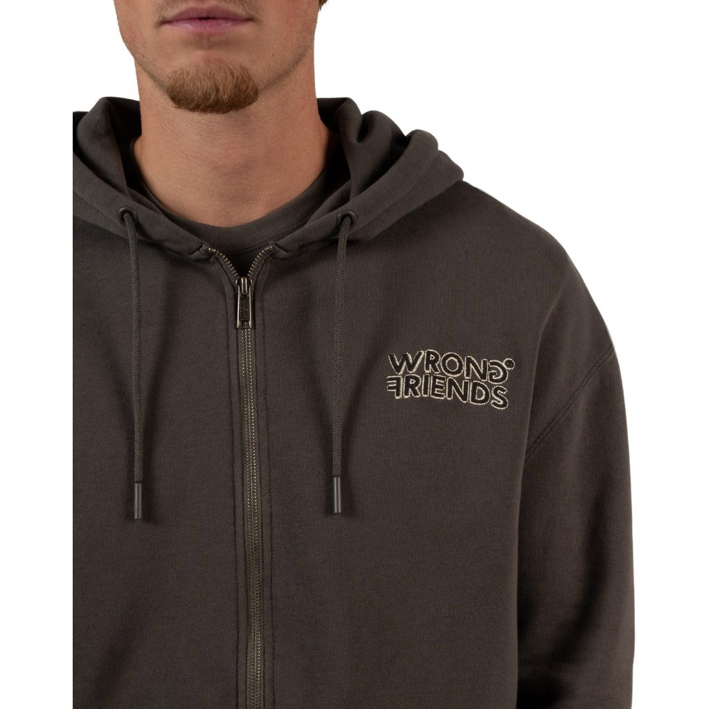 WRONG FRIENDS OXFORD ZIPPED HOODIE HOODIES GREY