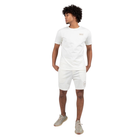 Model wearing the Wrong Friends Safi Shorts paired with a matching T-shirt.